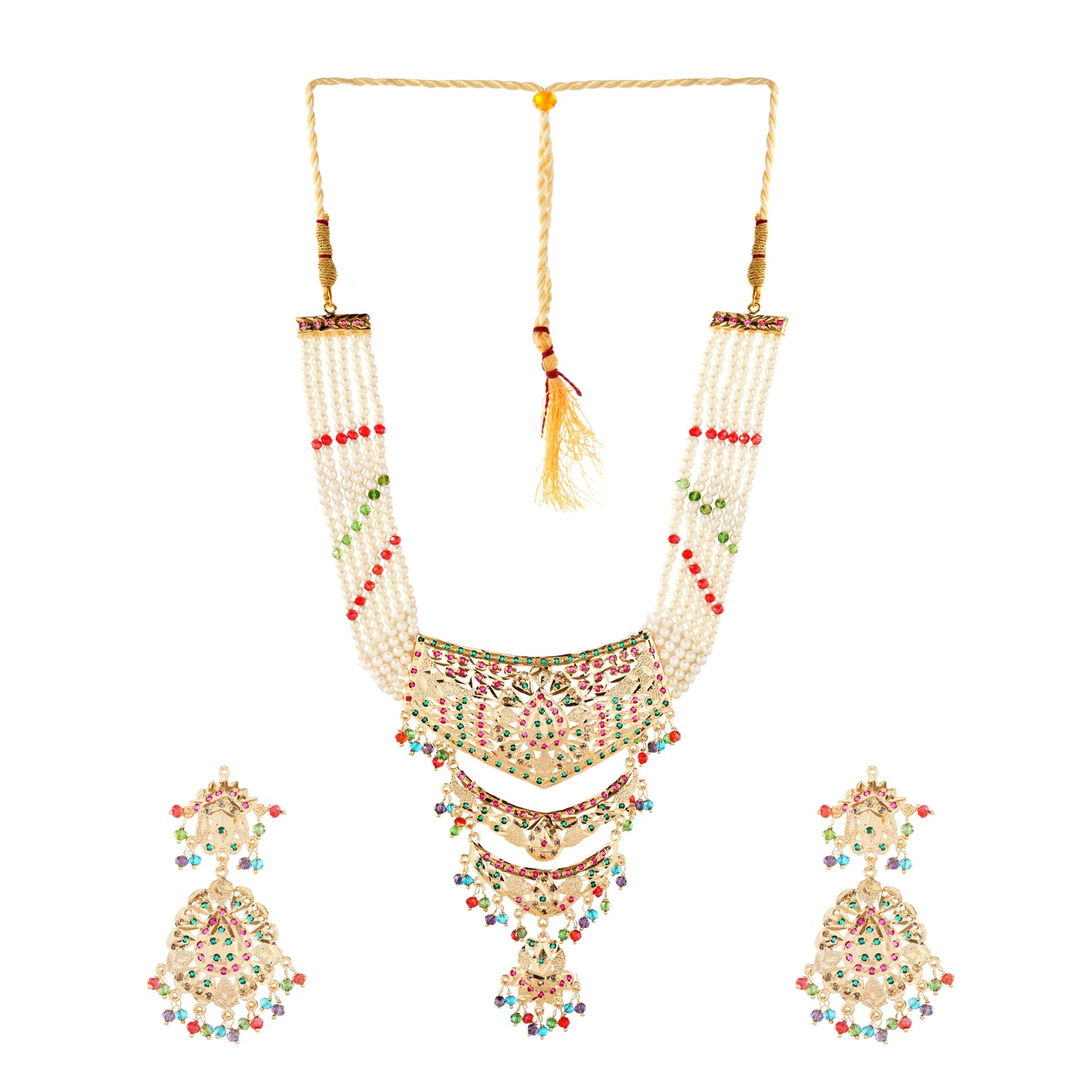 1 Gram Gold Plated Multi Pearl and Gemstone Necklace Set GiftorDecor