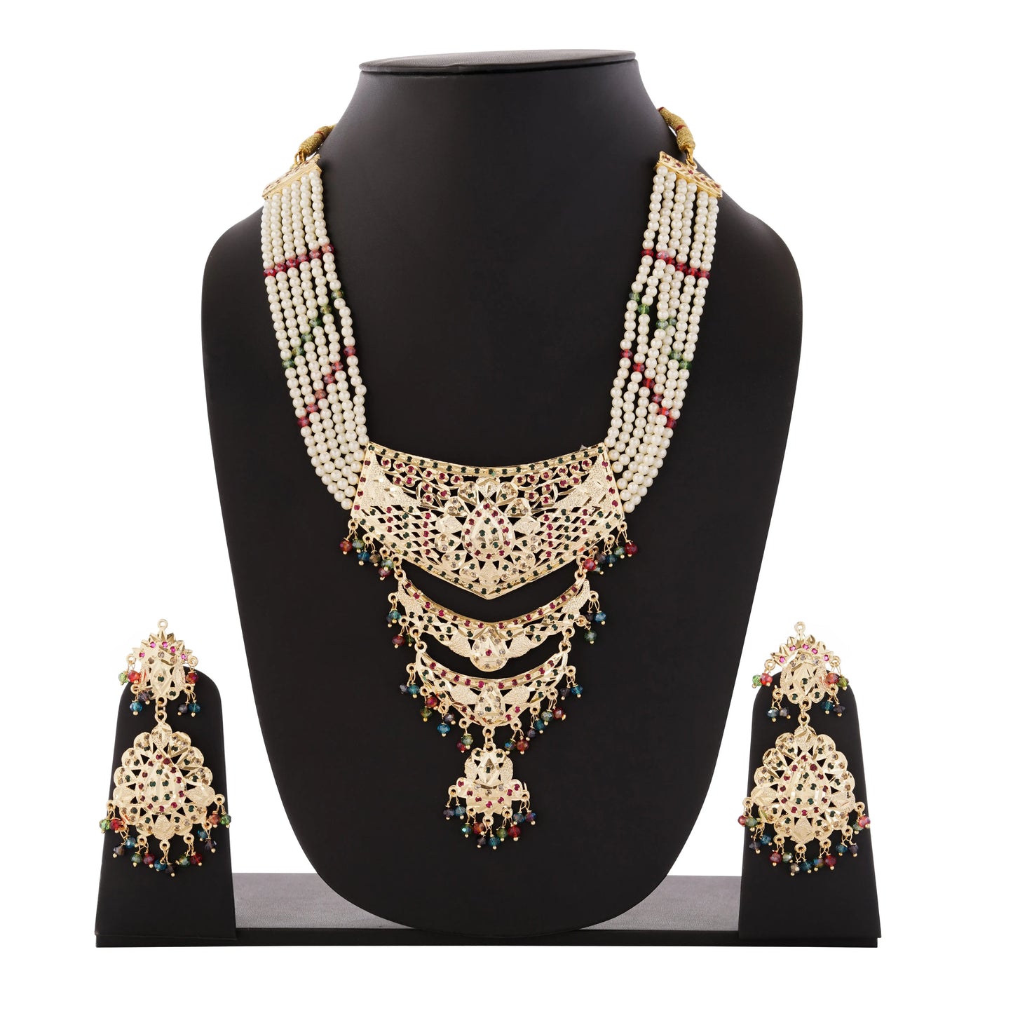 1 Gram Gold Plated Multi Pearl and Gemstone Necklace Set GiftorDecor