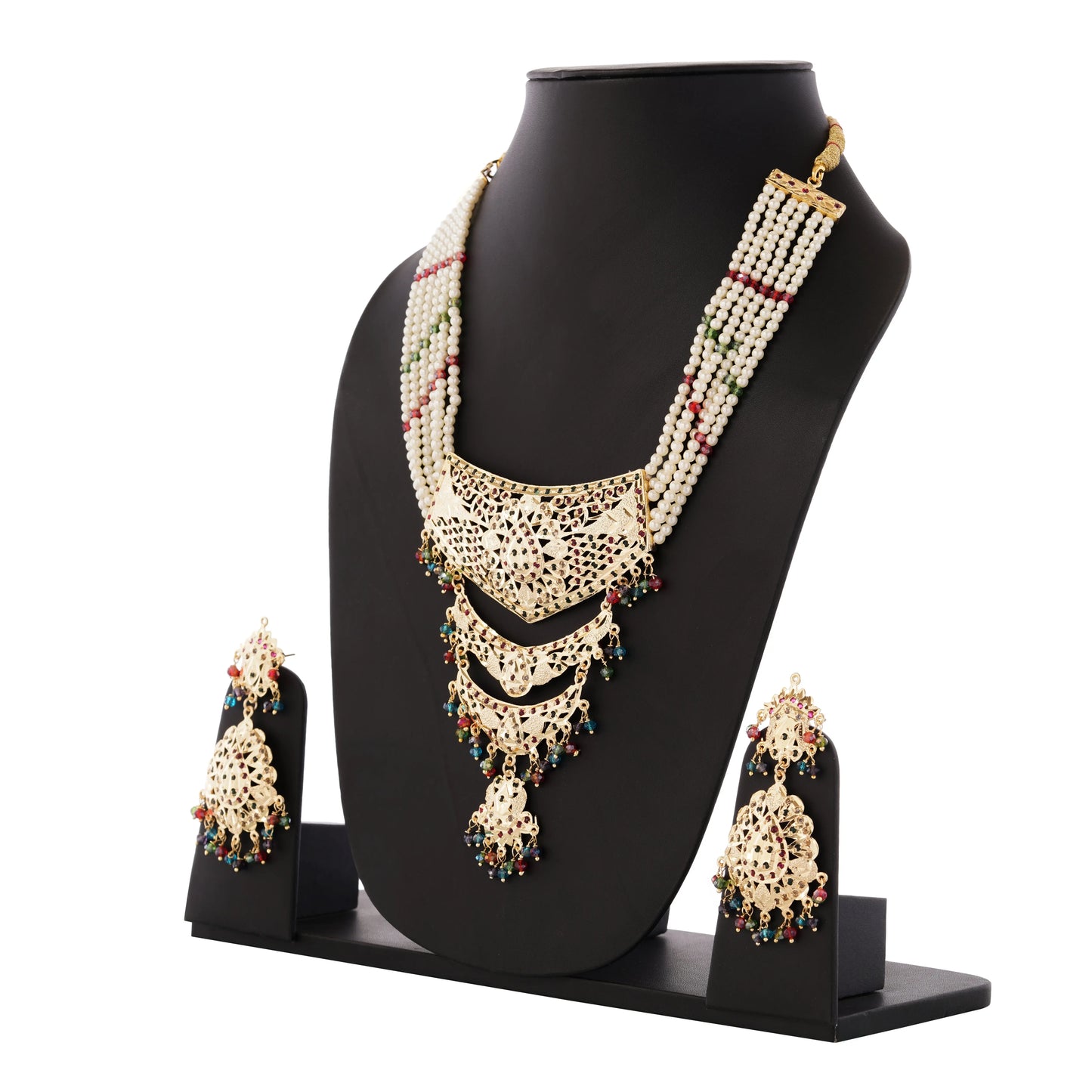1 Gram Gold Plated Multi Pearl and Gemstone Necklace Set GiftorDecor