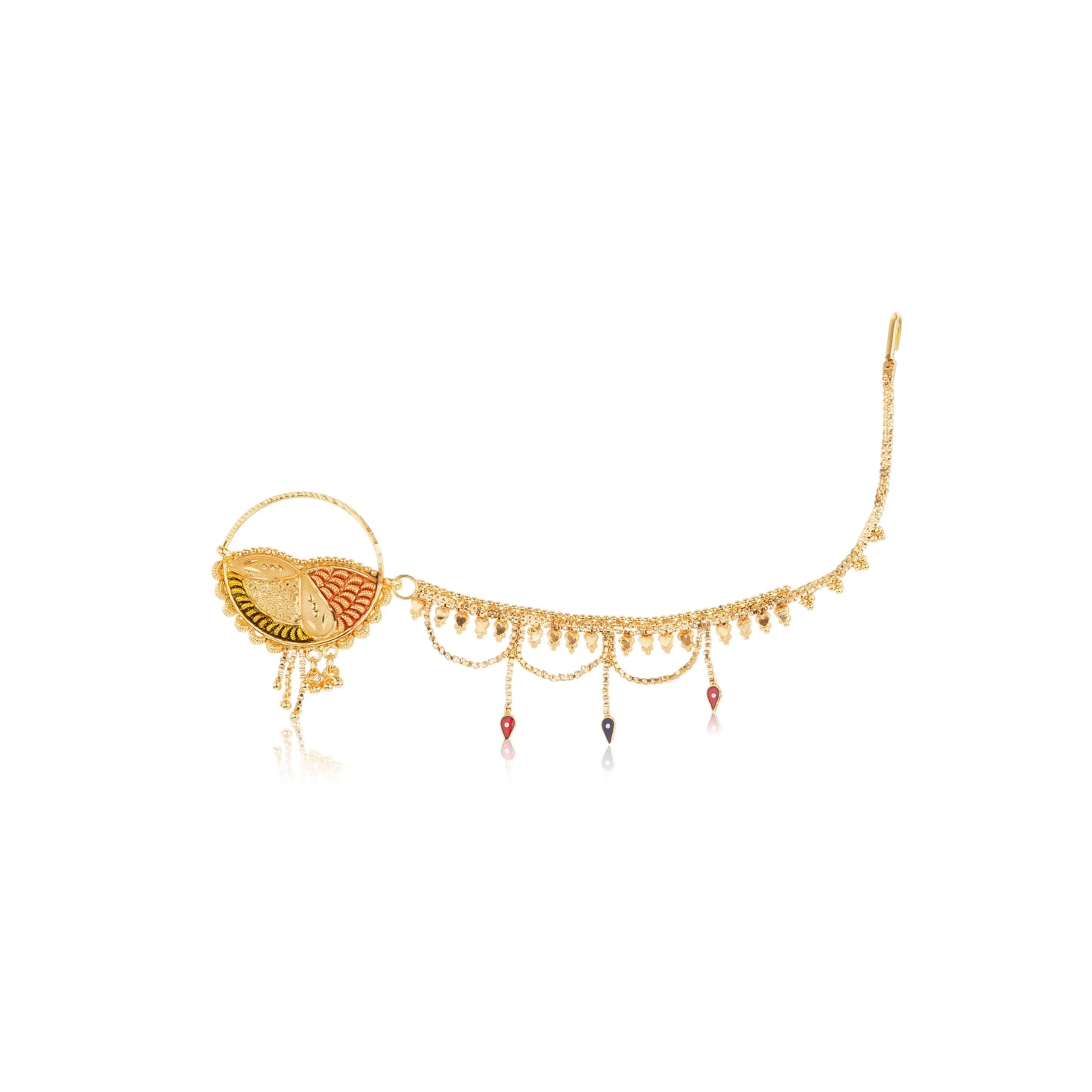 1 Gram Gold Plated Nose Ring With Chain GiftorDecor