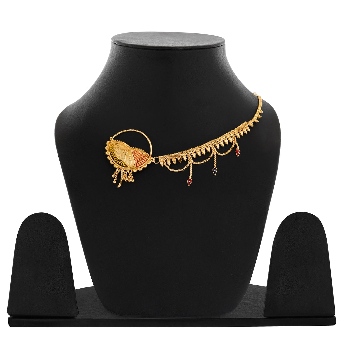 1 Gram Gold Plated Nose Ring With Chain GiftorDecor