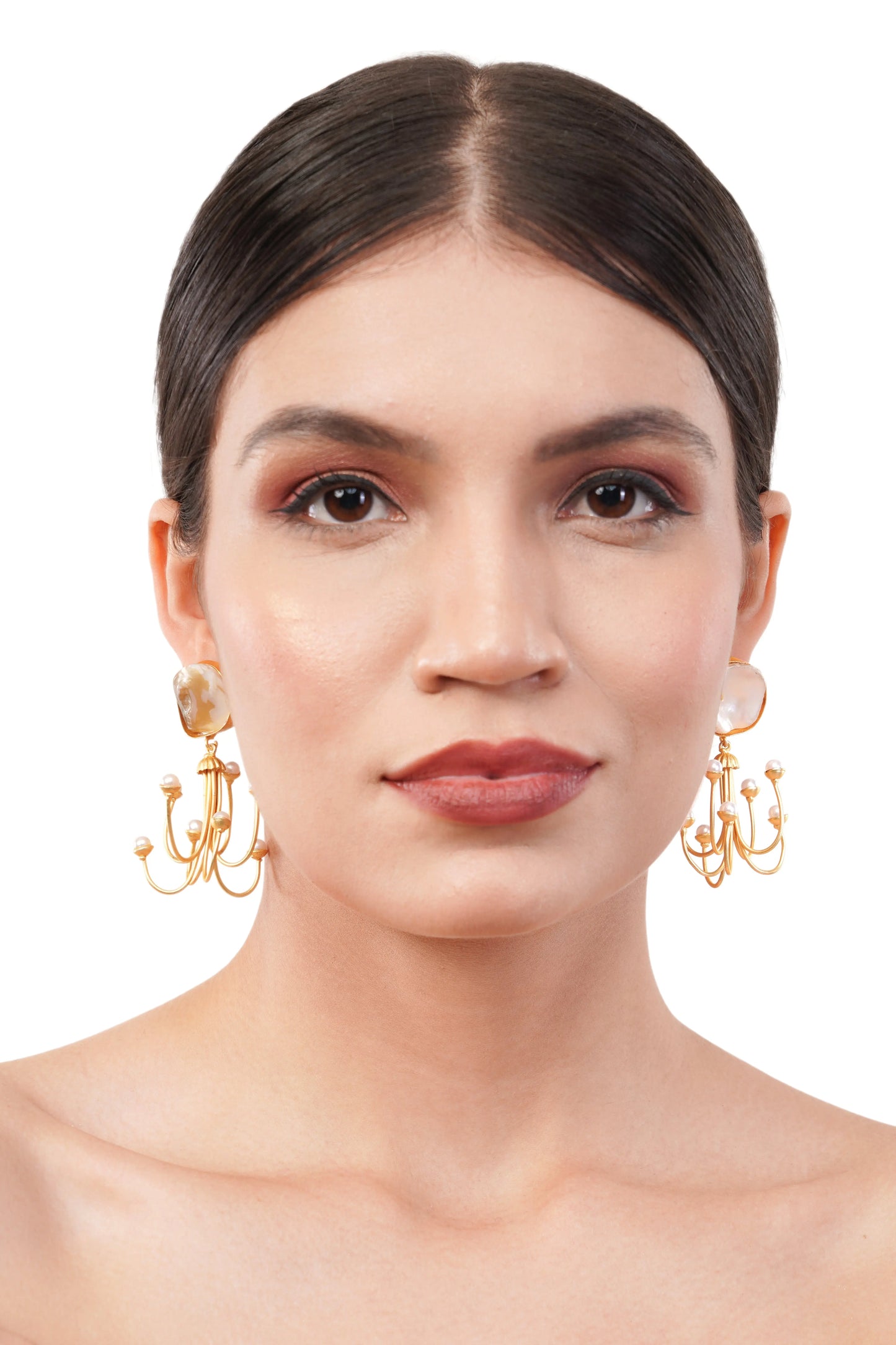 1 Gram Gold Plated Pearl Chandelier Earrings GiftorDecor