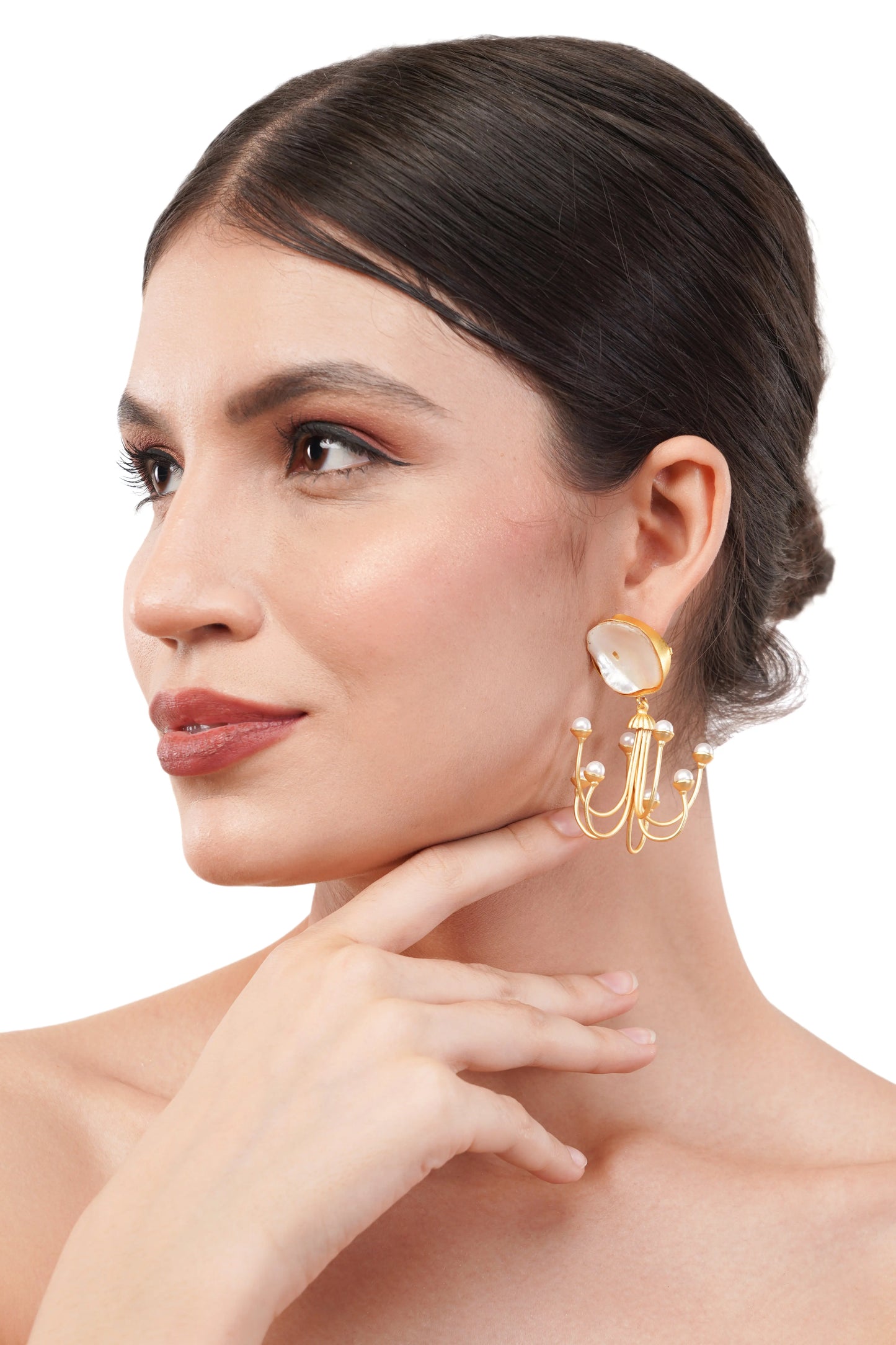 1 Gram Gold Plated Pearl Chandelier Earrings GiftorDecor