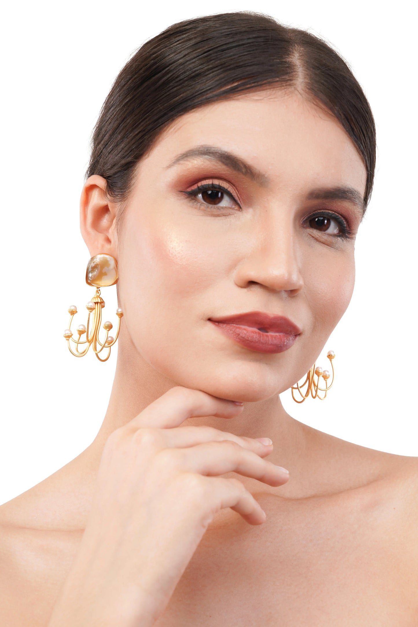 1 Gram Gold Plated Pearl Chandelier Earrings GiftorDecor
