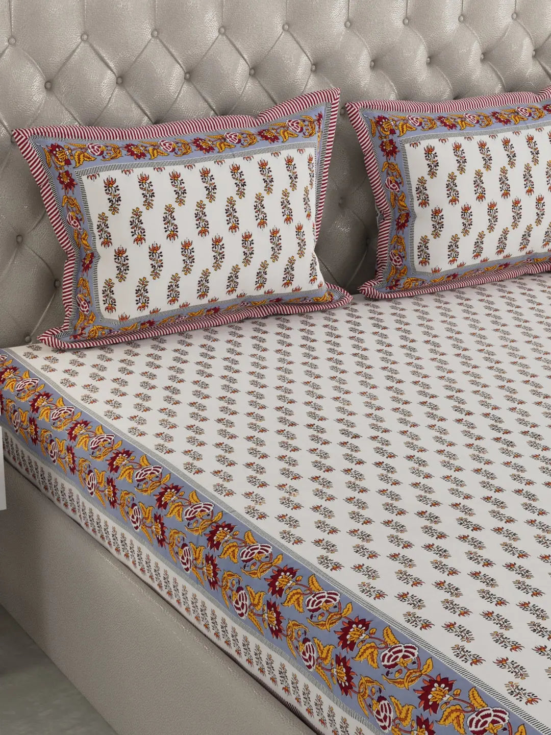 100% Pure Organic Cotton Fabric Hand Block Printed King Size Double Bedsheet with 2 Pillow Covers 340 TC Gift Or Decor