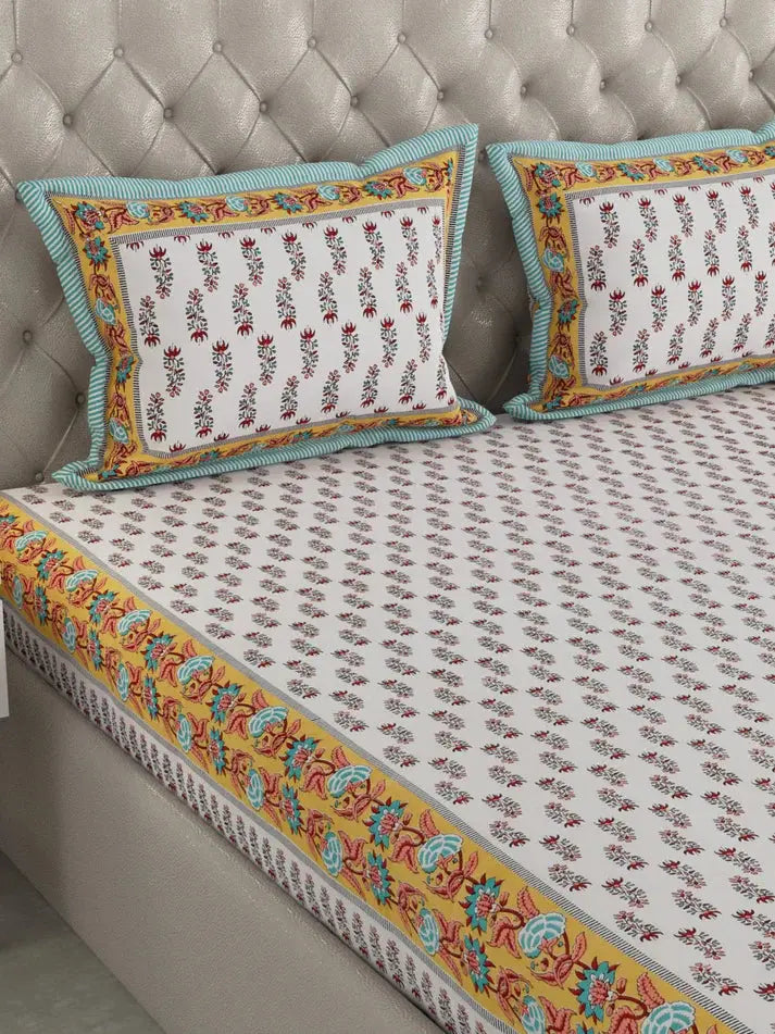 100% Pure Organic Cotton Fabric Hand Block Printed King Size Double Bedsheet with 2 Pillow Covers 340 TC Gift Or Decor