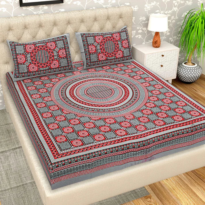100% Cotton Bedsheet for Double Bed King Size with Pillow Cover Set, 220 TC Gift Or Decor