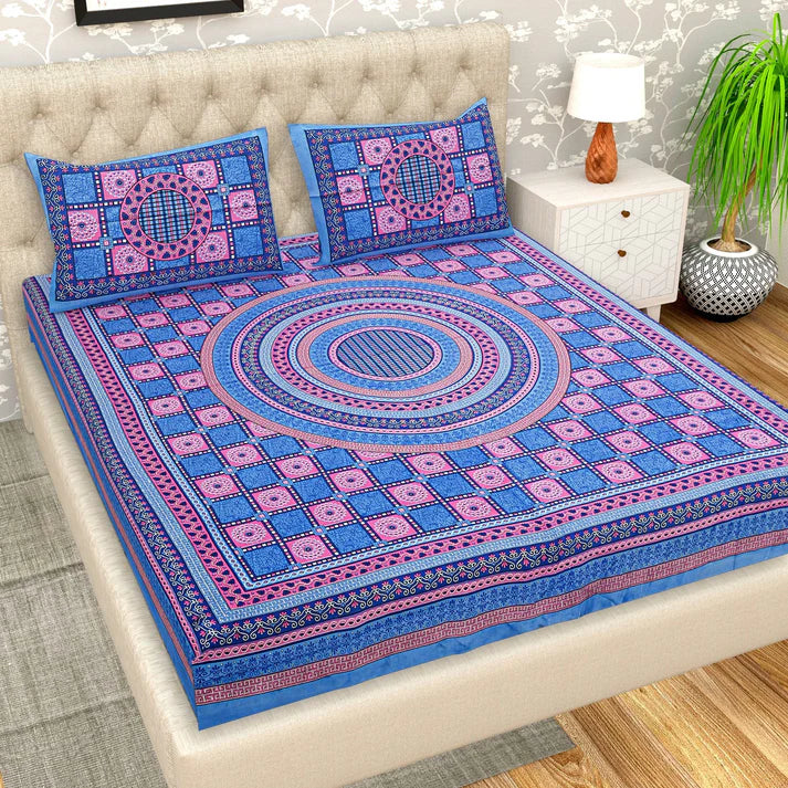 100% Cotton Bedsheet for Double Bed King Size with Pillow Cover Set, 220 TC Gift Or Decor