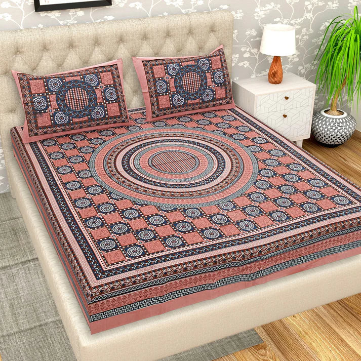 100% Cotton Bedsheet for Double Bed King Size with Pillow Cover Set, 220 TC Gift Or Decor