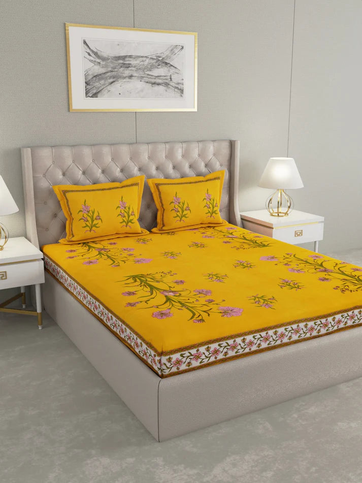 100% Pure Organic Cotton Fabric Hand Block Printed King Size Double Bedsheet with 2 Pillow Covers 340 TC Gift Or Decor