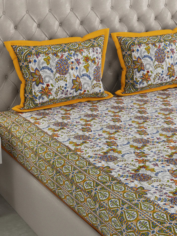 100% Pure Organic Cotton Fabric Hand Block Printed King Size Double Bedsheet with 2 Pillow Covers 340 TC Gift Or Decor
