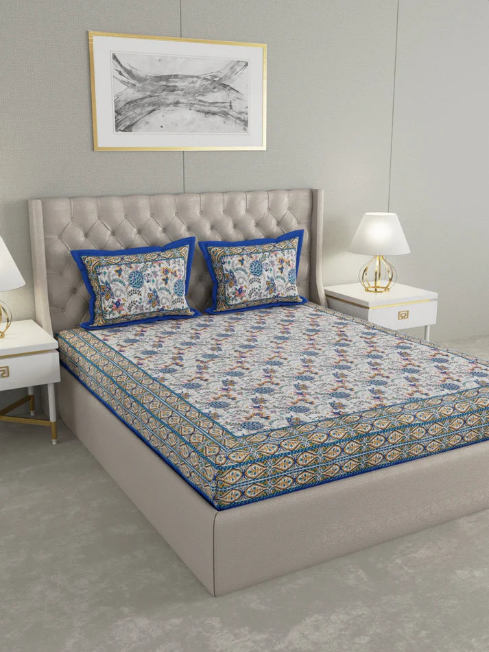 100% Pure Organic Cotton Fabric Hand Block Printed King Size Double Bedsheet with 2 Pillow Covers 340 TC Gift Or Decor
