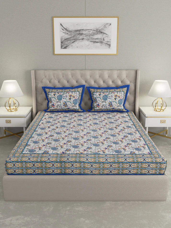 100% Pure Organic Cotton Fabric Hand Block Printed King Size Double Bedsheet with 2 Pillow Covers 340 TC Gift Or Decor