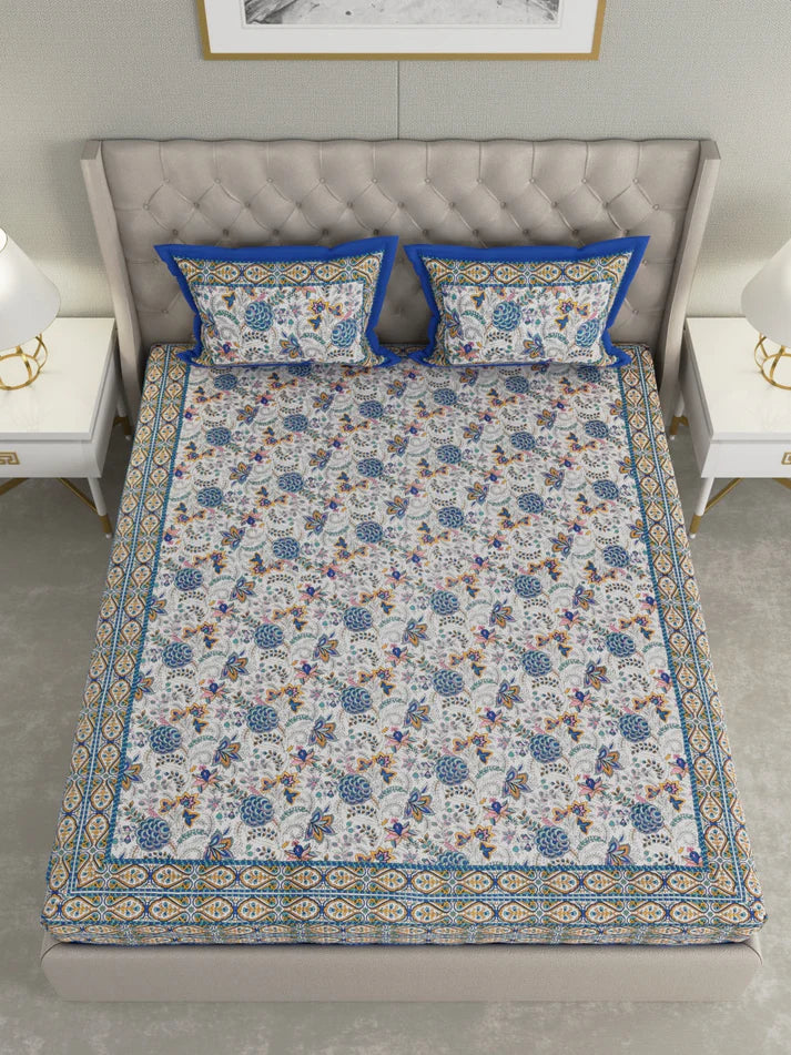 100% Pure Organic Cotton Fabric Hand Block Printed King Size Double Bedsheet with 2 Pillow Covers 340 TC Gift Or Decor