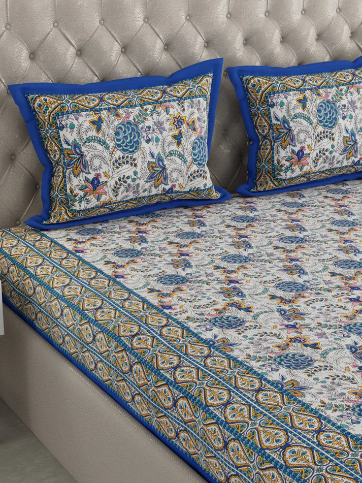 100% Pure Organic Cotton Fabric Hand Block Printed King Size Double Bedsheet with 2 Pillow Covers 340 TC Gift Or Decor