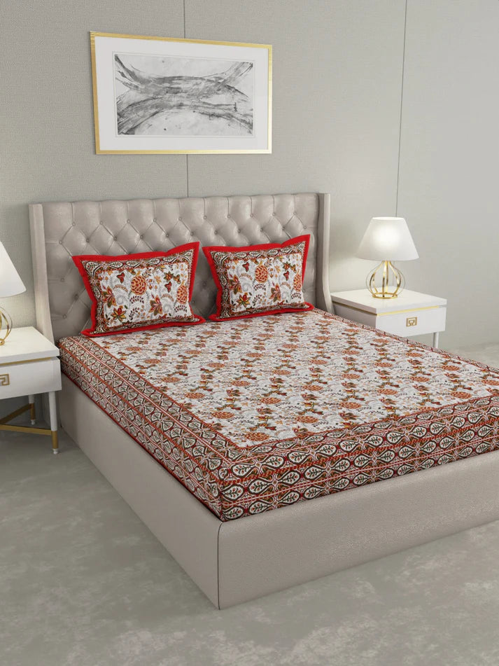 100% Pure Organic Cotton Fabric Hand Block Printed King Size Double Bedsheet with 2 Pillow Covers 340 TC Gift Or Decor