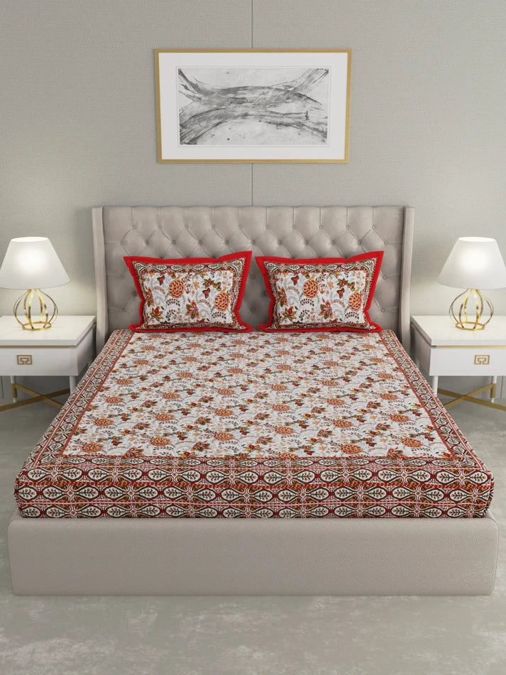 100% Pure Organic Cotton Fabric Hand Block Printed King Size Double Bedsheet with 2 Pillow Covers 340 TC Gift Or Decor