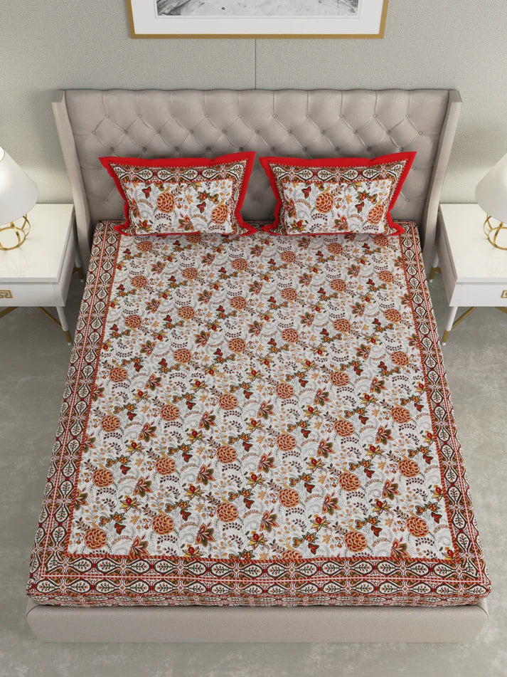 100% Pure Organic Cotton Fabric Hand Block Printed King Size Double Bedsheet with 2 Pillow Covers 340 TC Gift Or Decor