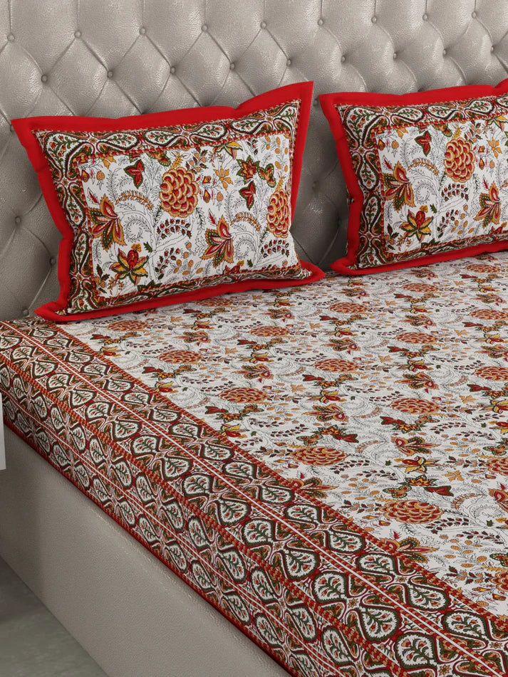 100% Pure Organic Cotton Fabric Hand Block Printed King Size Double Bedsheet with 2 Pillow Covers 340 TC Gift Or Decor