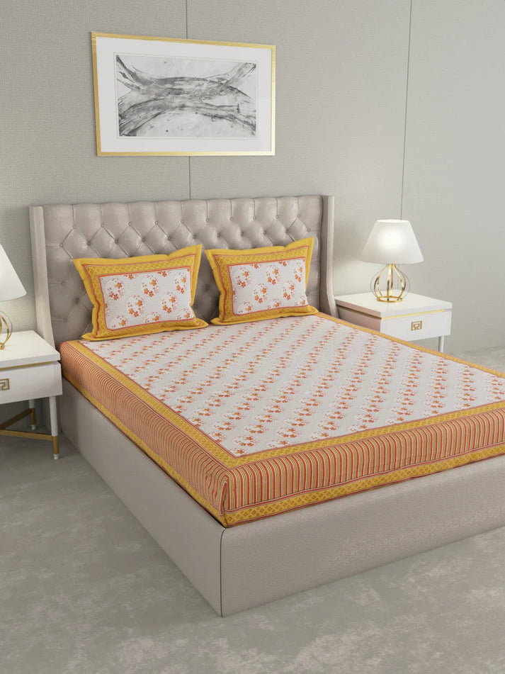 100% Pure Organic Cotton Fabric Hand Block Printed King Size Double Bedsheet with 2 Pillow Covers 340 TC Gift Or Decor