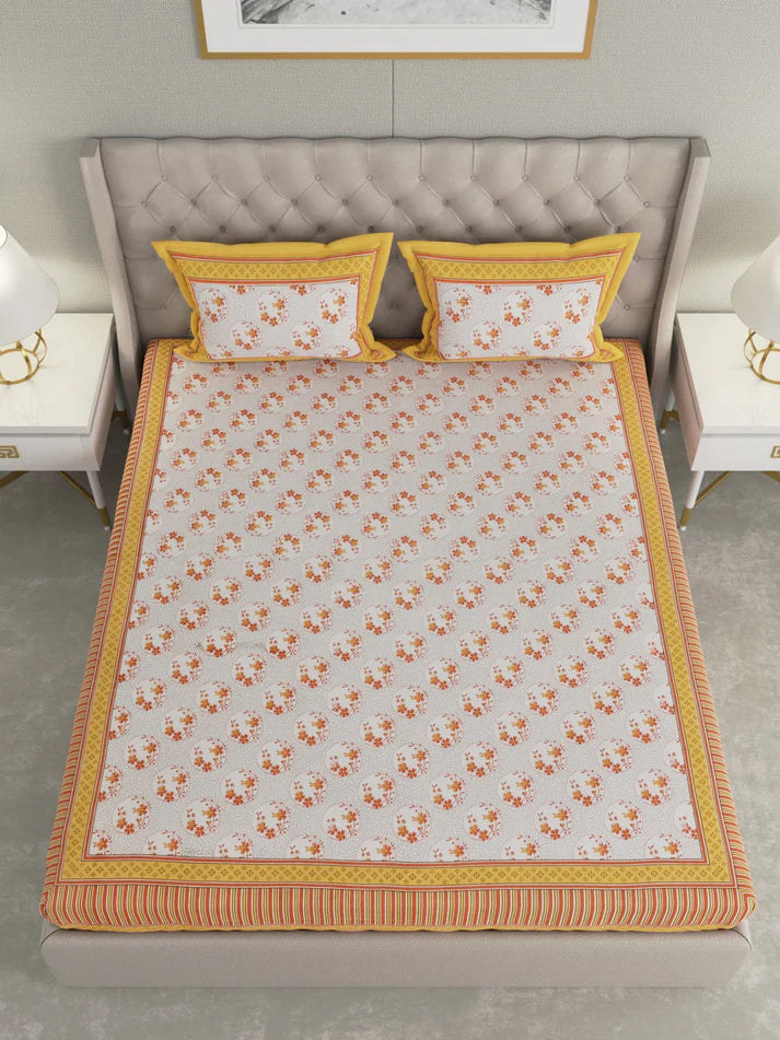 100% Pure Organic Cotton Fabric Hand Block Printed King Size Double Bedsheet with 2 Pillow Covers 340 TC Gift Or Decor