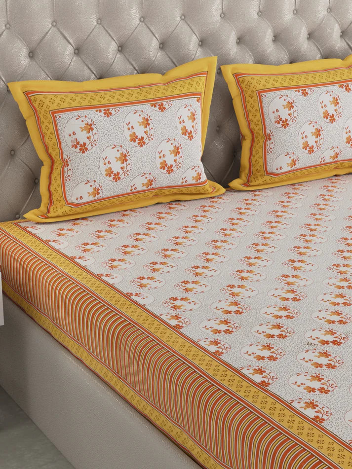 100% Pure Organic Cotton Fabric Hand Block Printed King Size Double Bedsheet with 2 Pillow Covers 340 TC Gift Or Decor