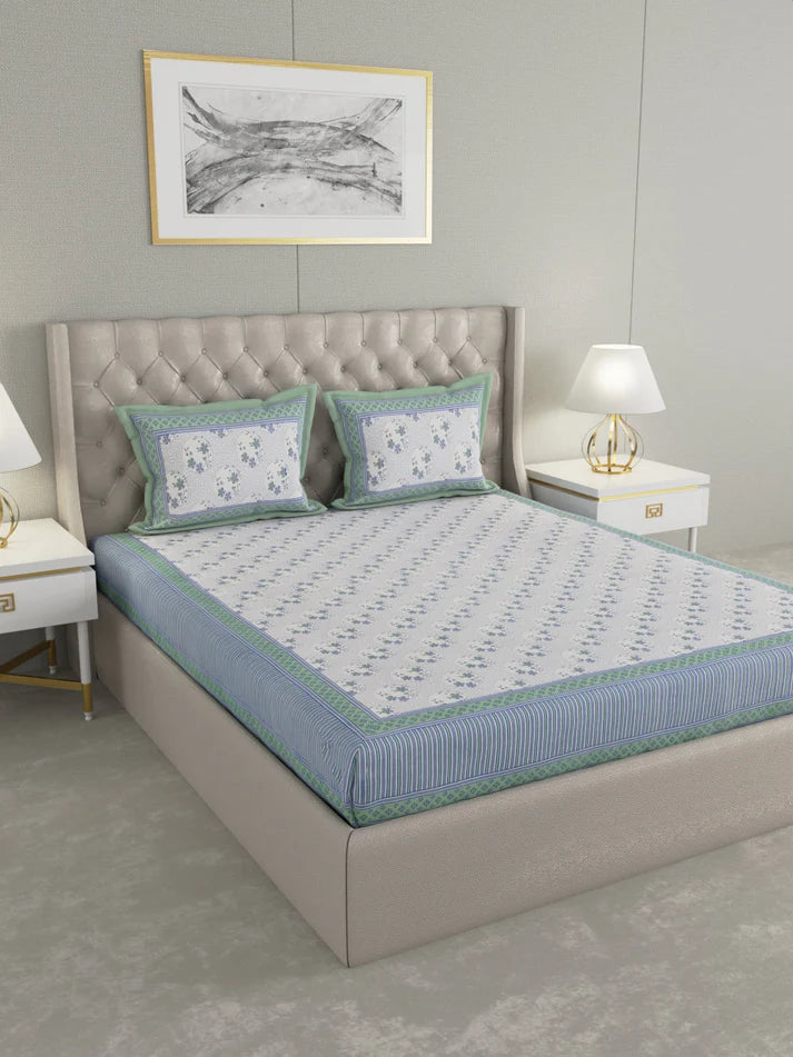 100% Pure Organic Cotton Fabric Hand Block Printed King Size Double Bedsheet with 2 Pillow Covers 340 TC Gift Or Decor
