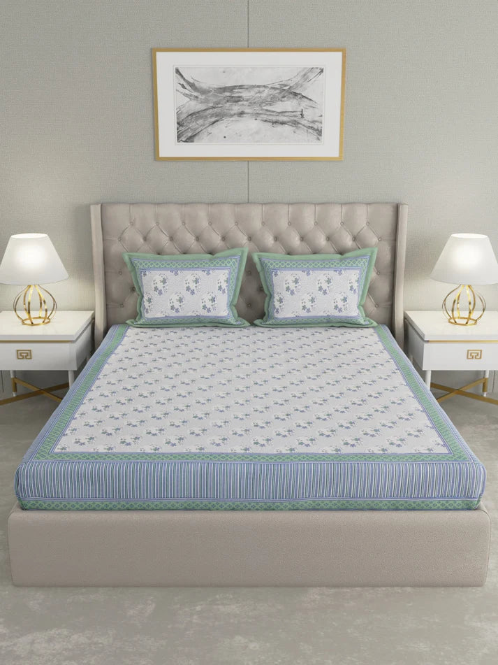100% Pure Organic Cotton Fabric Hand Block Printed King Size Double Bedsheet with 2 Pillow Covers 340 TC Gift Or Decor