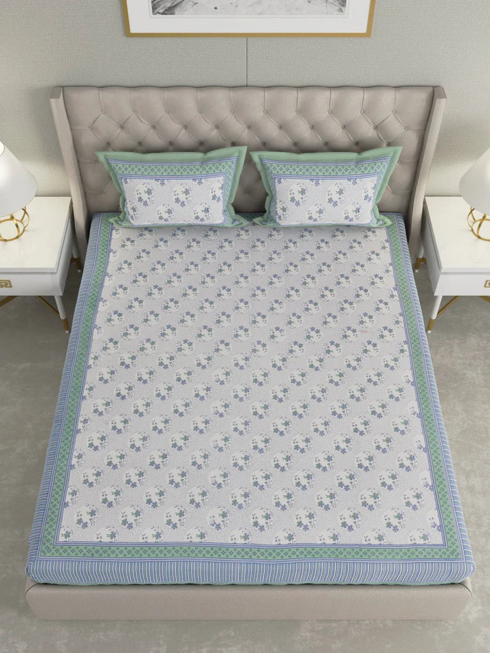 100% Pure Organic Cotton Fabric Hand Block Printed King Size Double Bedsheet with 2 Pillow Covers 340 TC Gift Or Decor