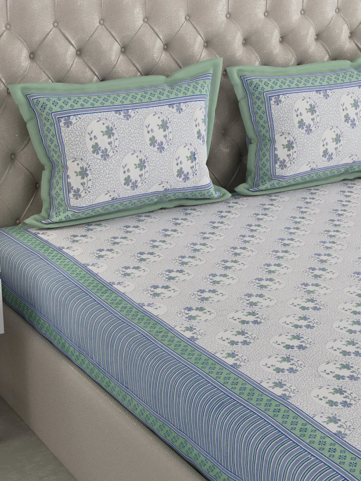 100% Pure Organic Cotton Fabric Hand Block Printed King Size Double Bedsheet with 2 Pillow Covers 340 TC Gift Or Decor