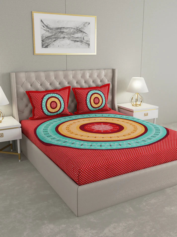 100% Pure Organic Cotton Fabric Hand Block Printed King Size Double Bedsheet with 2 Pillow Covers 340 TC Gift Or Decor