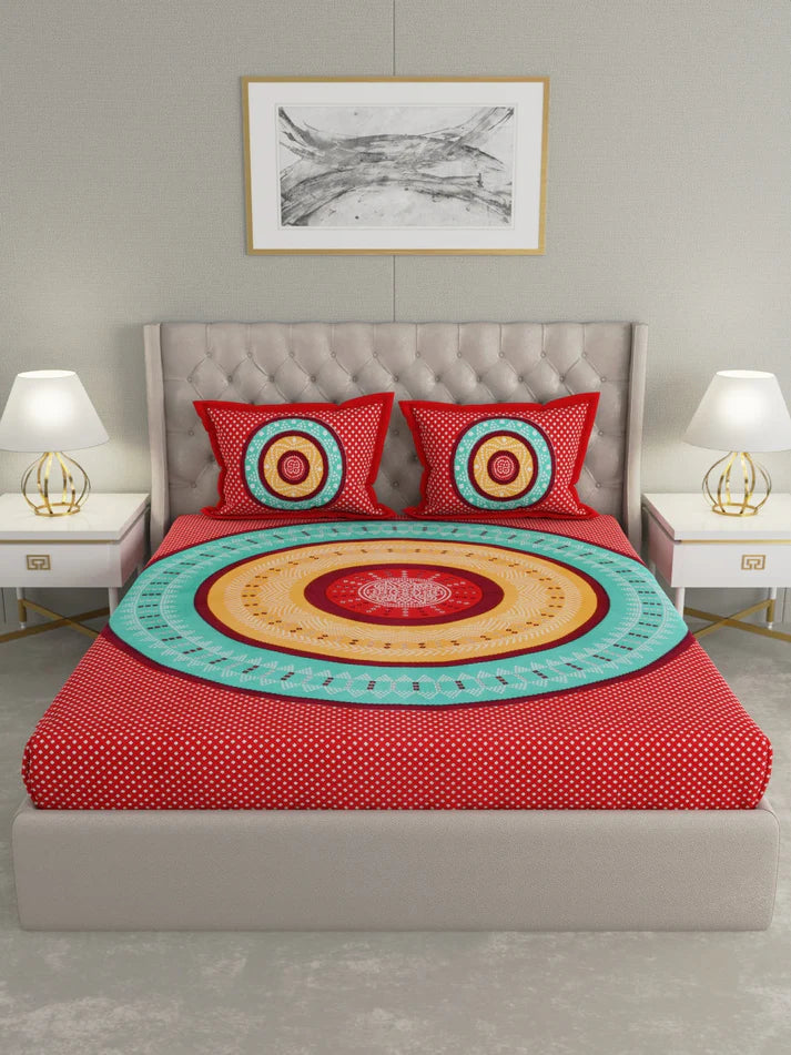 100% Pure Organic Cotton Fabric Hand Block Printed King Size Double Bedsheet with 2 Pillow Covers 340 TC Gift Or Decor