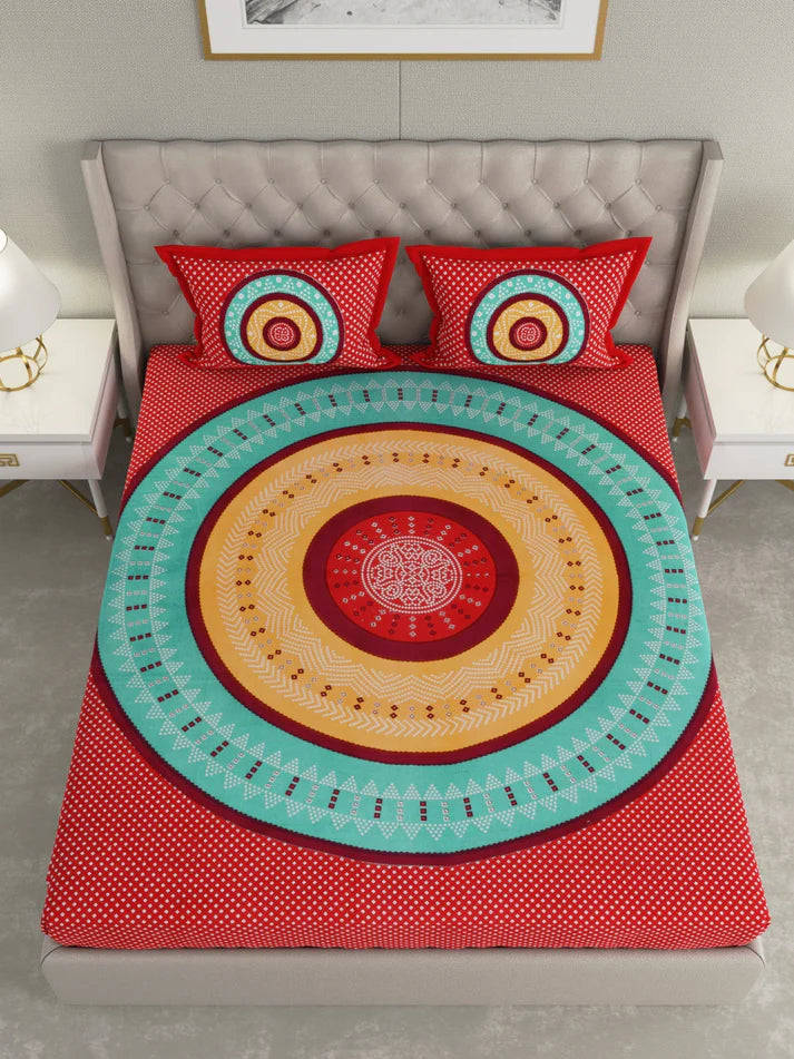 100% Pure Organic Cotton Fabric Hand Block Printed King Size Double Bedsheet with 2 Pillow Covers 340 TC Gift Or Decor