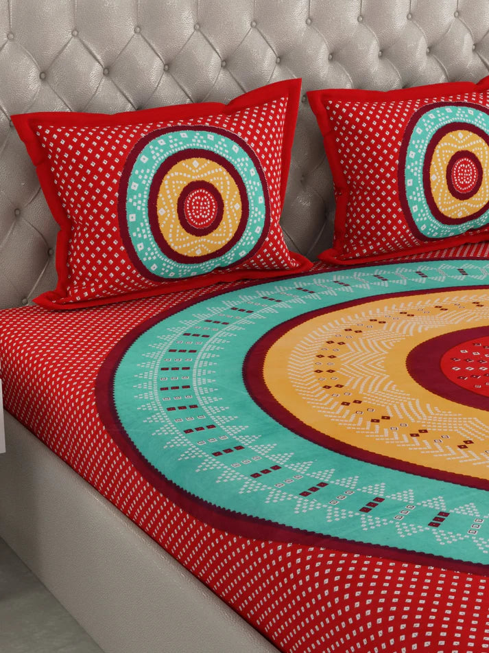100% Pure Organic Cotton Fabric Hand Block Printed King Size Double Bedsheet with 2 Pillow Covers 340 TC Gift Or Decor