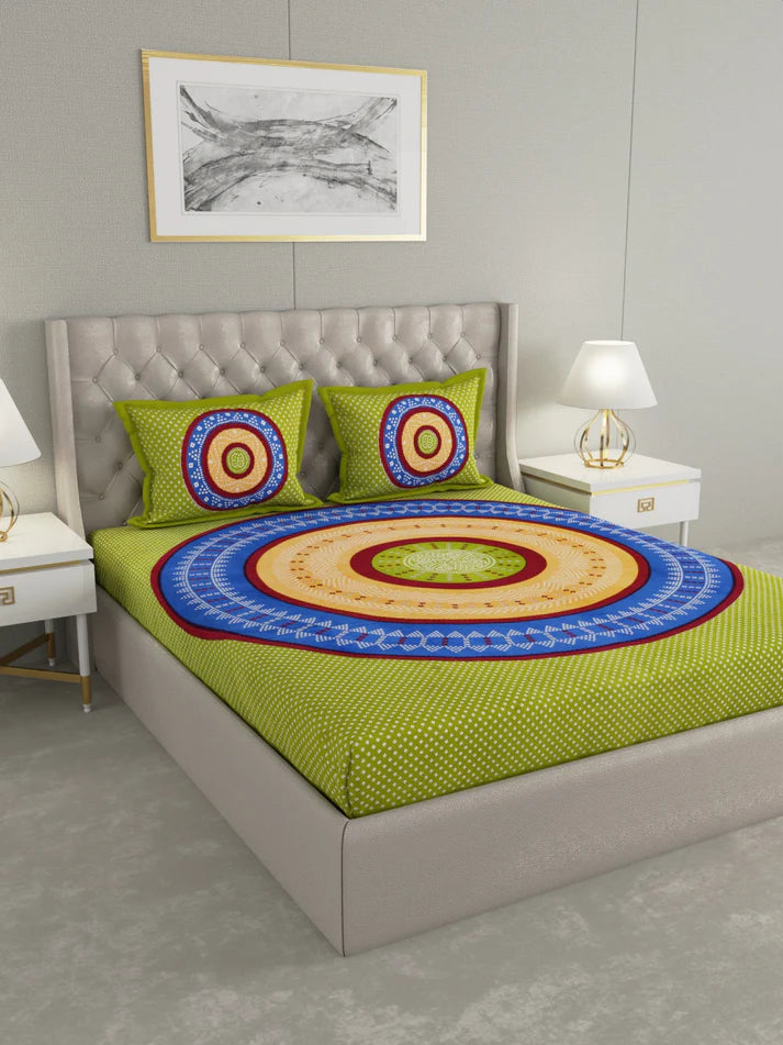 100% Pure Organic Cotton Fabric Hand Block Printed King Size Double Bedsheet with 2 Pillow Covers 340 TC Gift Or Decor