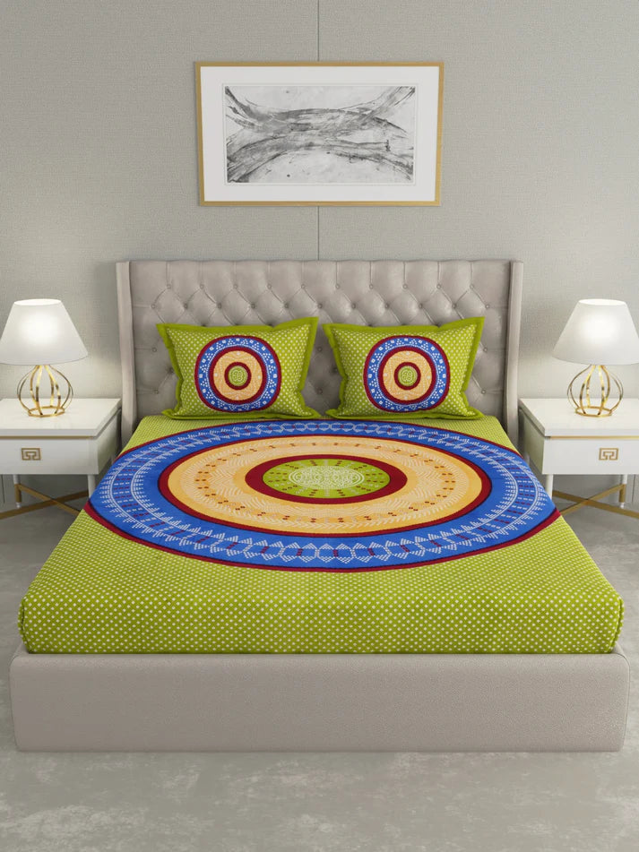 100% Pure Organic Cotton Fabric Hand Block Printed King Size Double Bedsheet with 2 Pillow Covers 340 TC Gift Or Decor