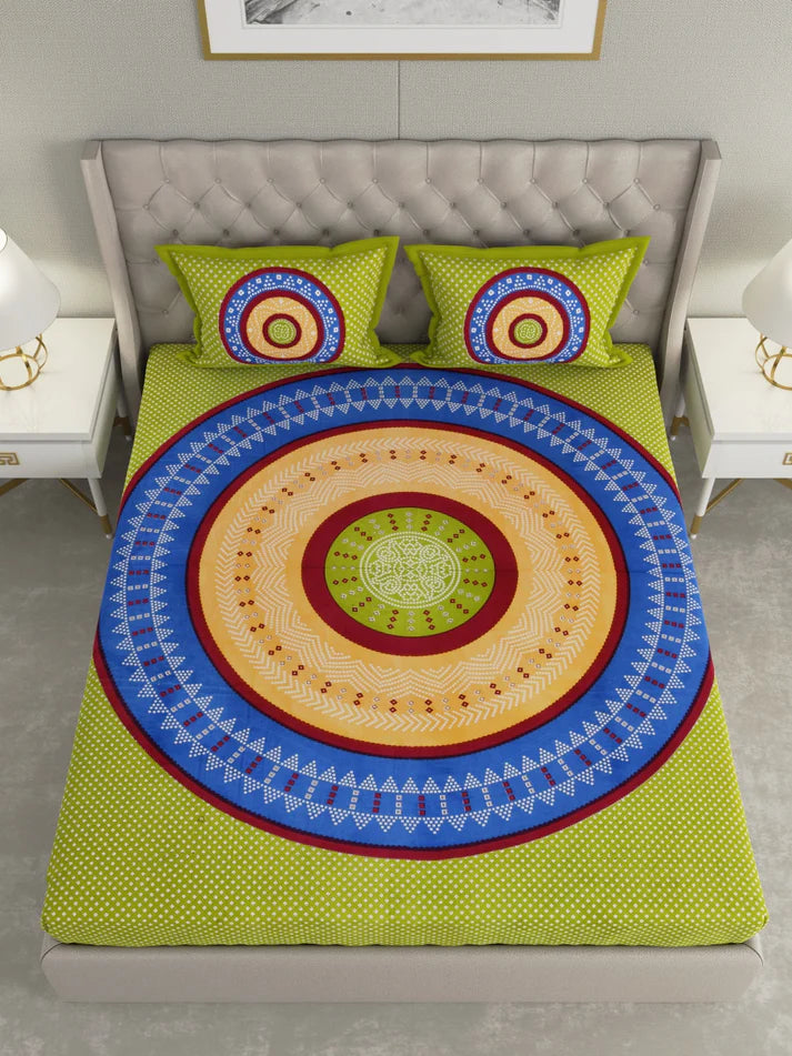 100% Pure Organic Cotton Fabric Hand Block Printed King Size Double Bedsheet with 2 Pillow Covers 340 TC Gift Or Decor
