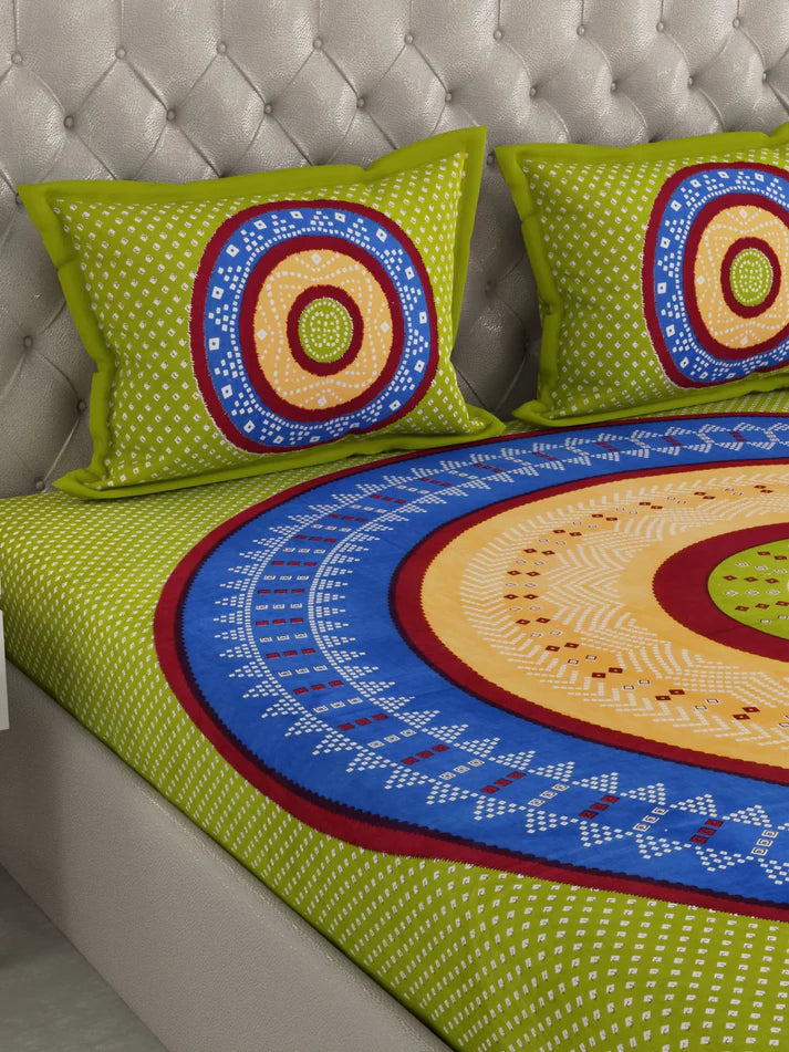 100% Pure Organic Cotton Fabric Hand Block Printed King Size Double Bedsheet with 2 Pillow Covers 340 TC Gift Or Decor