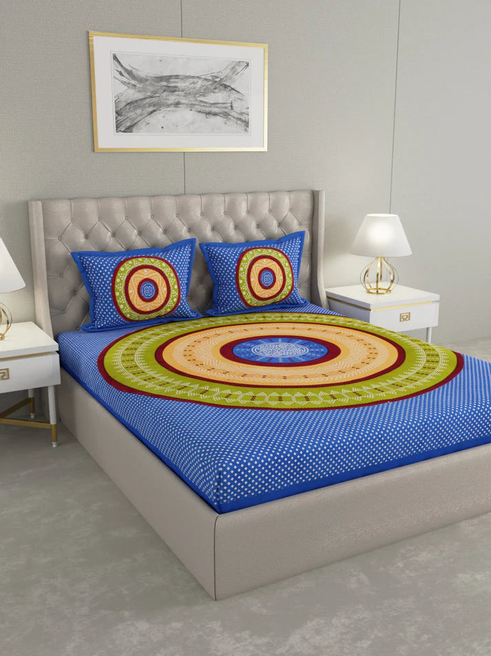 100% Pure Organic Cotton Fabric Hand Block Printed King Size Double Bedsheet with 2 Pillow Covers 340 TC Gift Or Decor