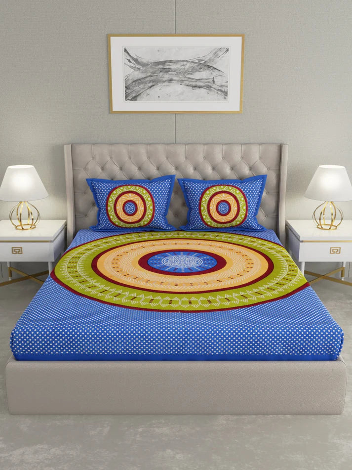 100% Pure Organic Cotton Fabric Hand Block Printed King Size Double Bedsheet with 2 Pillow Covers 340 TC Gift Or Decor