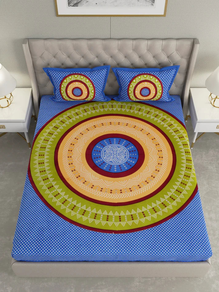 100% Pure Organic Cotton Fabric Hand Block Printed King Size Double Bedsheet with 2 Pillow Covers 340 TC Gift Or Decor