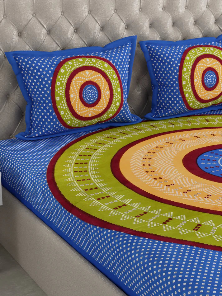 100% Pure Organic Cotton Fabric Hand Block Printed King Size Double Bedsheet with 2 Pillow Covers 340 TC Gift Or Decor