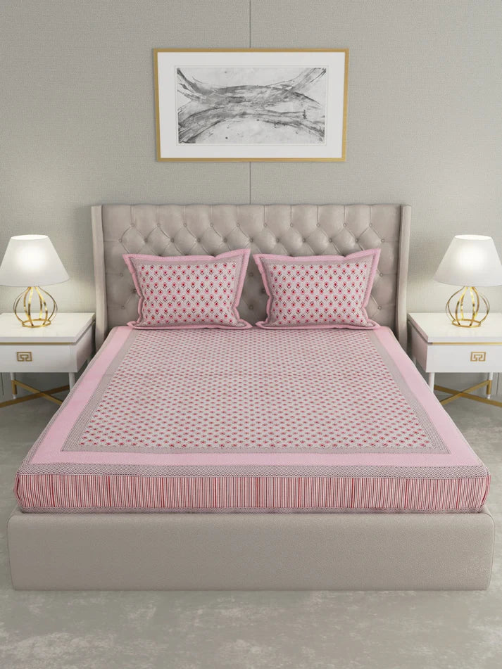 100% Pure Organic Cotton Fabric Hand Block Printed King Size Double Bedsheet with 2 Pillow Covers 340 TC Gift Or Decor