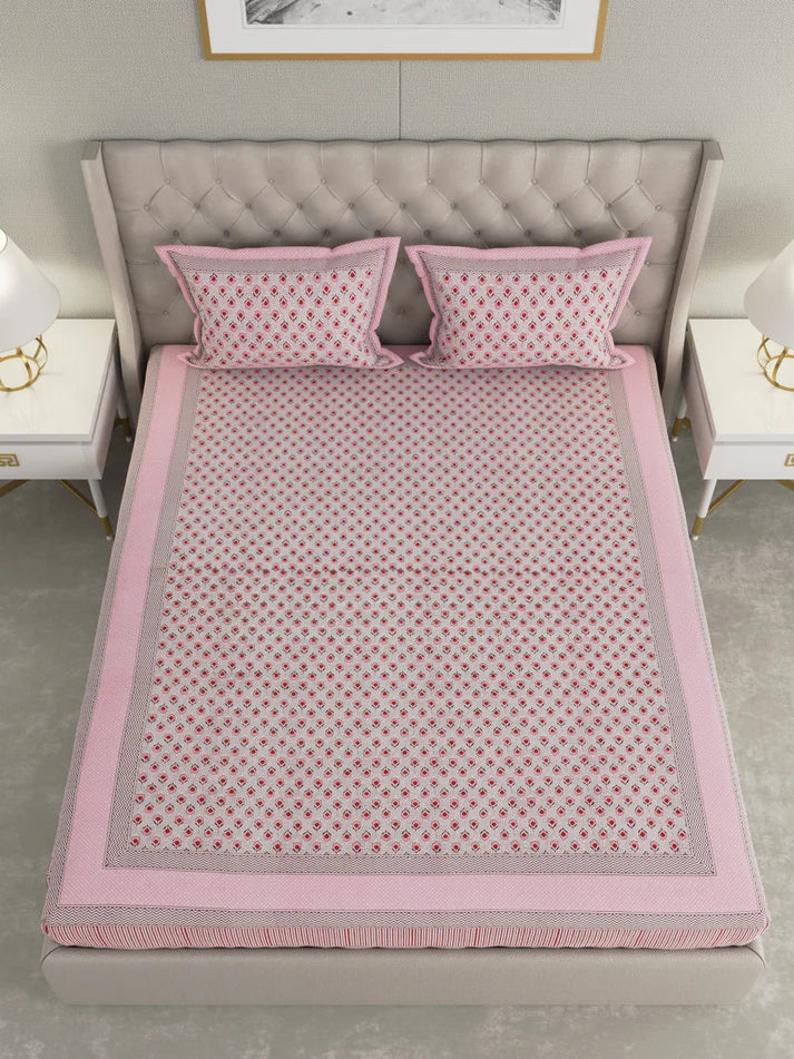 100% Pure Organic Cotton Fabric Hand Block Printed King Size Double Bedsheet with 2 Pillow Covers 340 TC Gift Or Decor