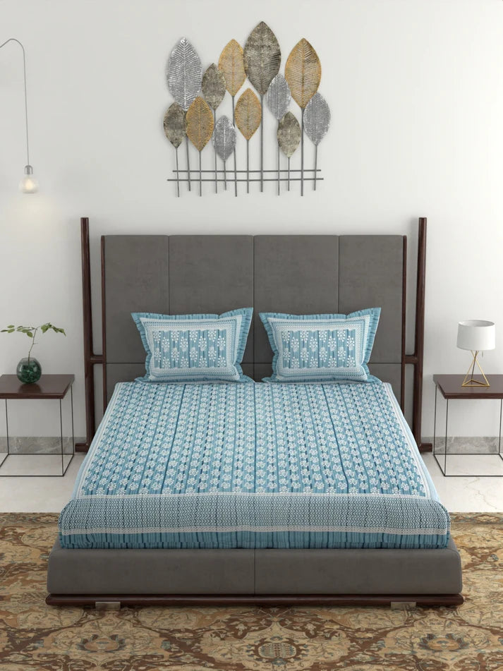 100% Pure Organic Cotton Fabric Jaipuri Hand Block Printed Jumbo King Size Double Bedsheet with 2 Pillow Covers Gift Or Decor