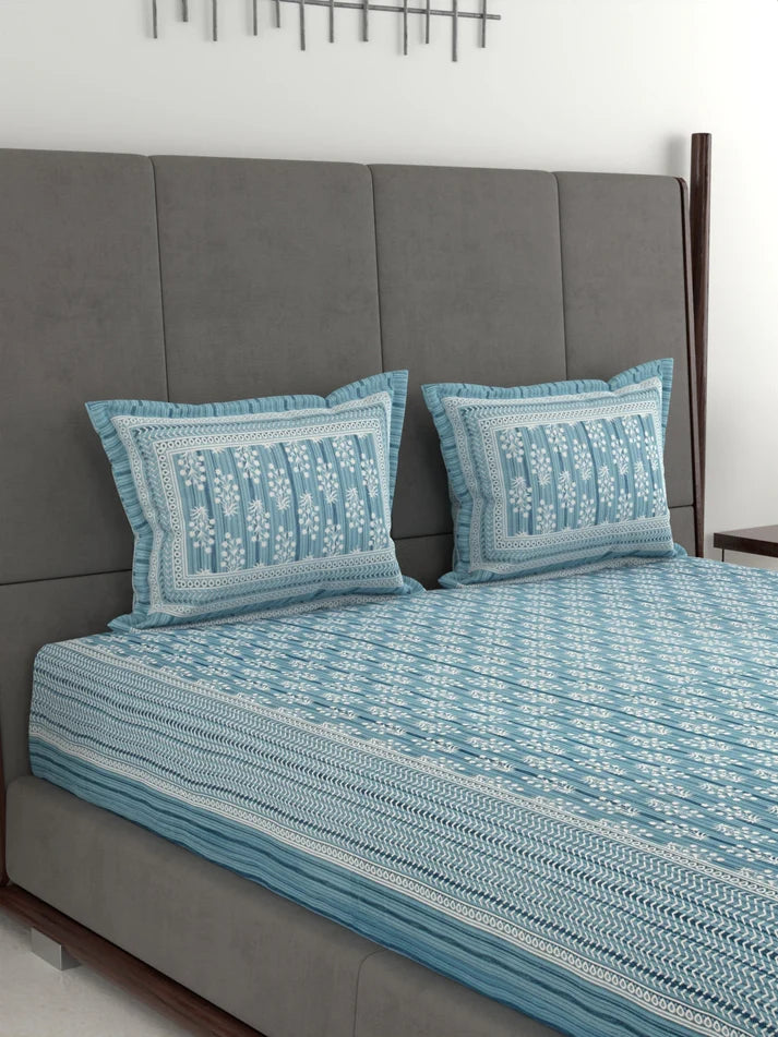 100% Pure Organic Cotton Fabric Jaipuri Hand Block Printed Jumbo King Size Double Bedsheet with 2 Pillow Covers Gift Or Decor