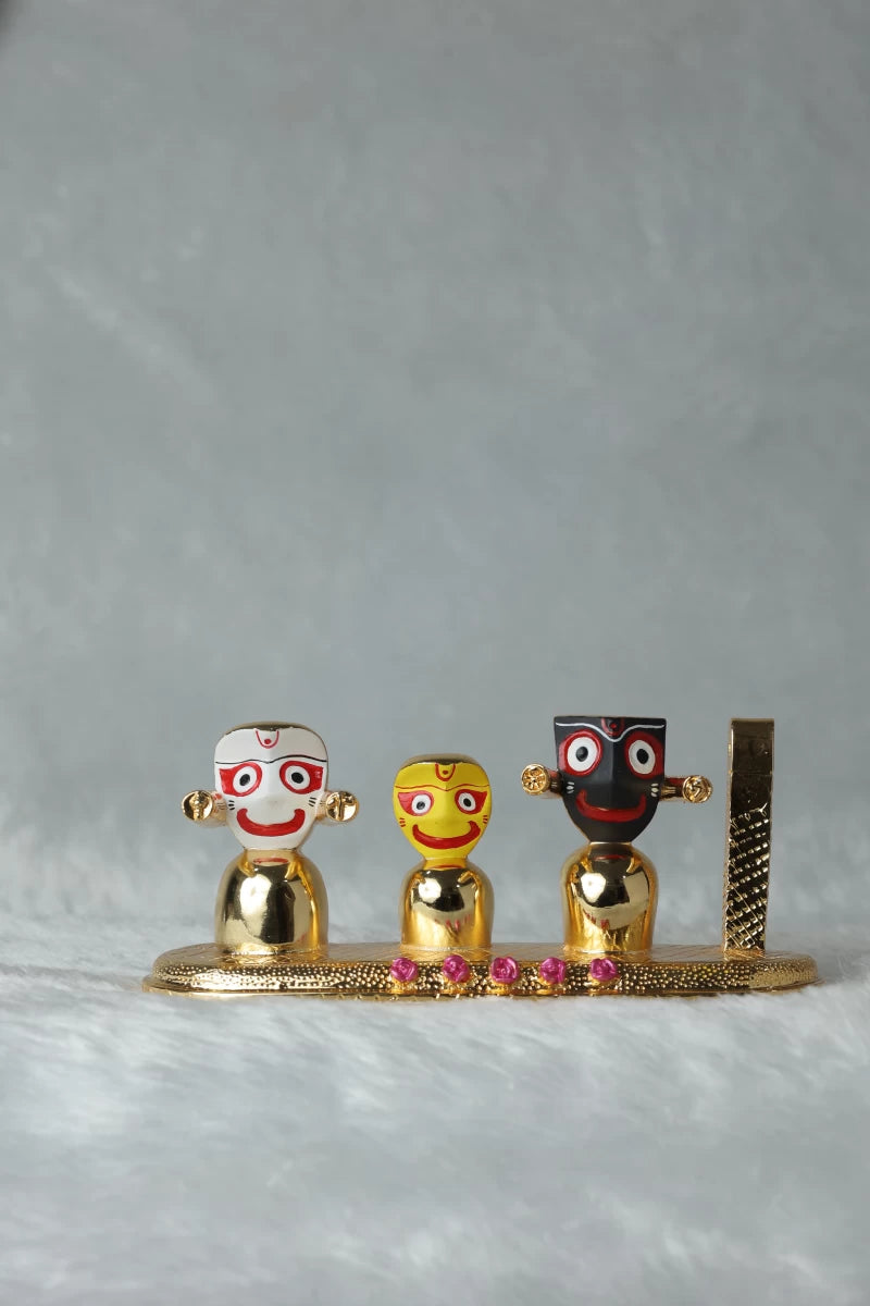 Gold Plated Jagannath, Balabhadra, Subhadra & Chakta Set GiftorDecor