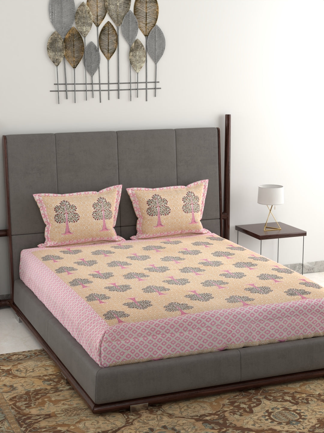 100% Pure Organic Cotton Fabric Jaipuri Hand Block Printed Jumbo King Size Double Bedsheet with 2 Pillow Covers Gift Or Decor