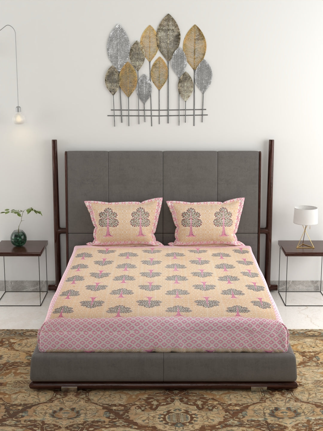 100% Pure Organic Cotton Fabric Jaipuri Hand Block Printed Jumbo King Size Double Bedsheet with 2 Pillow Covers Gift Or Decor