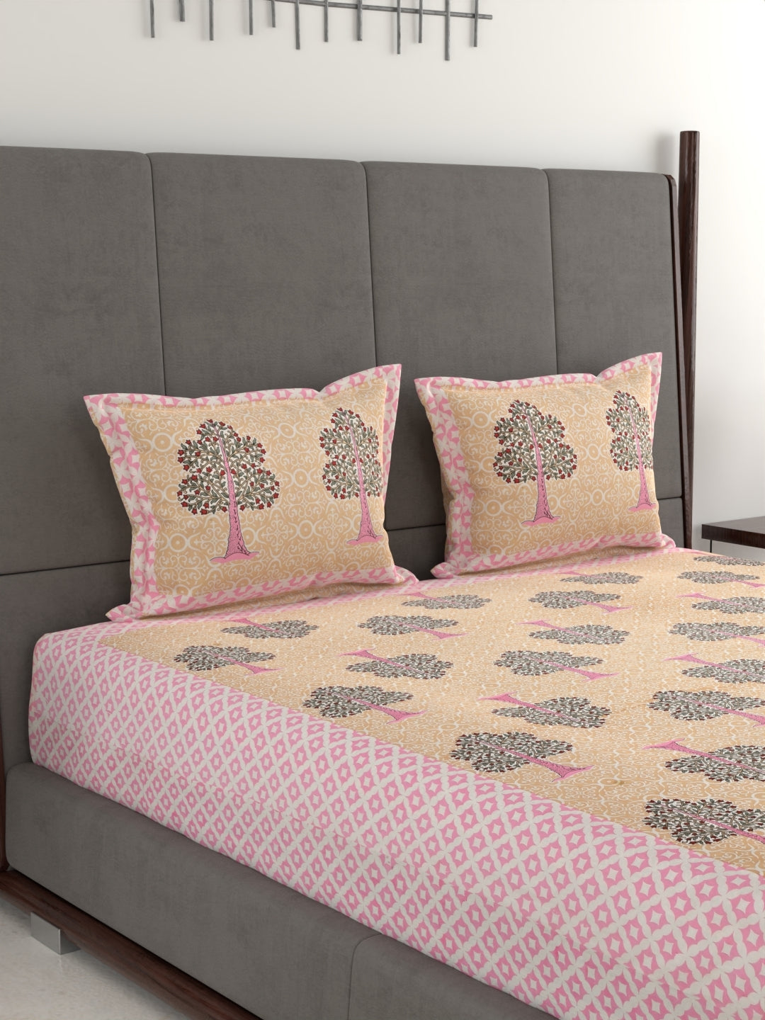 100% Pure Organic Cotton Fabric Jaipuri Hand Block Printed Jumbo King Size Double Bedsheet with 2 Pillow Covers Gift Or Decor